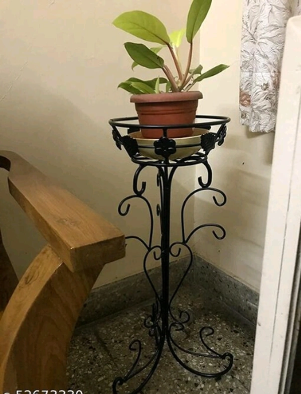 Compact Iron Corner Pot Stand For Home Decor -Balcony & Indoor Plant Holder (White, Mini) - Black